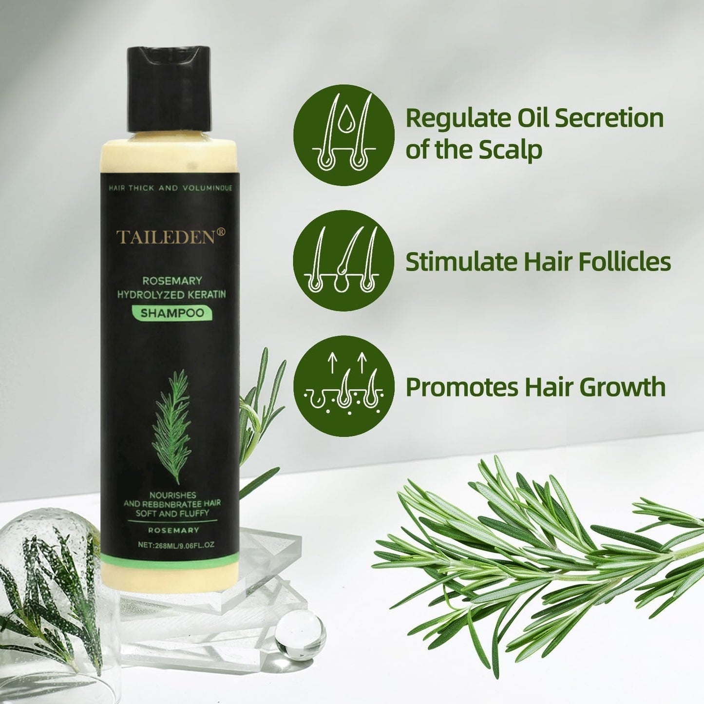 TAILEDEN® Rosemary Hydrolyzed Keratin Shampoo – Gentle Daily Scalp Care for Dry, Sensitive Scalp
